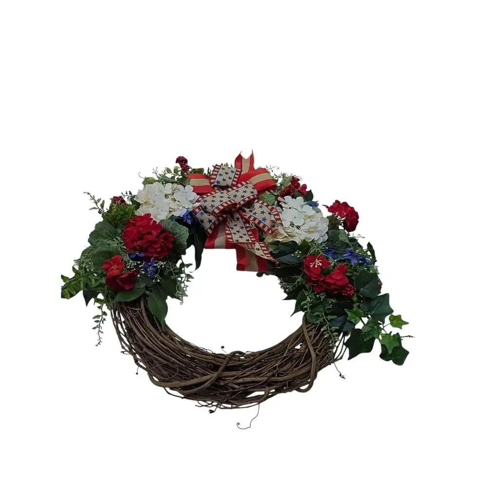 Patriotic 4th Of July Wreath Hydrangeas Ivy 26